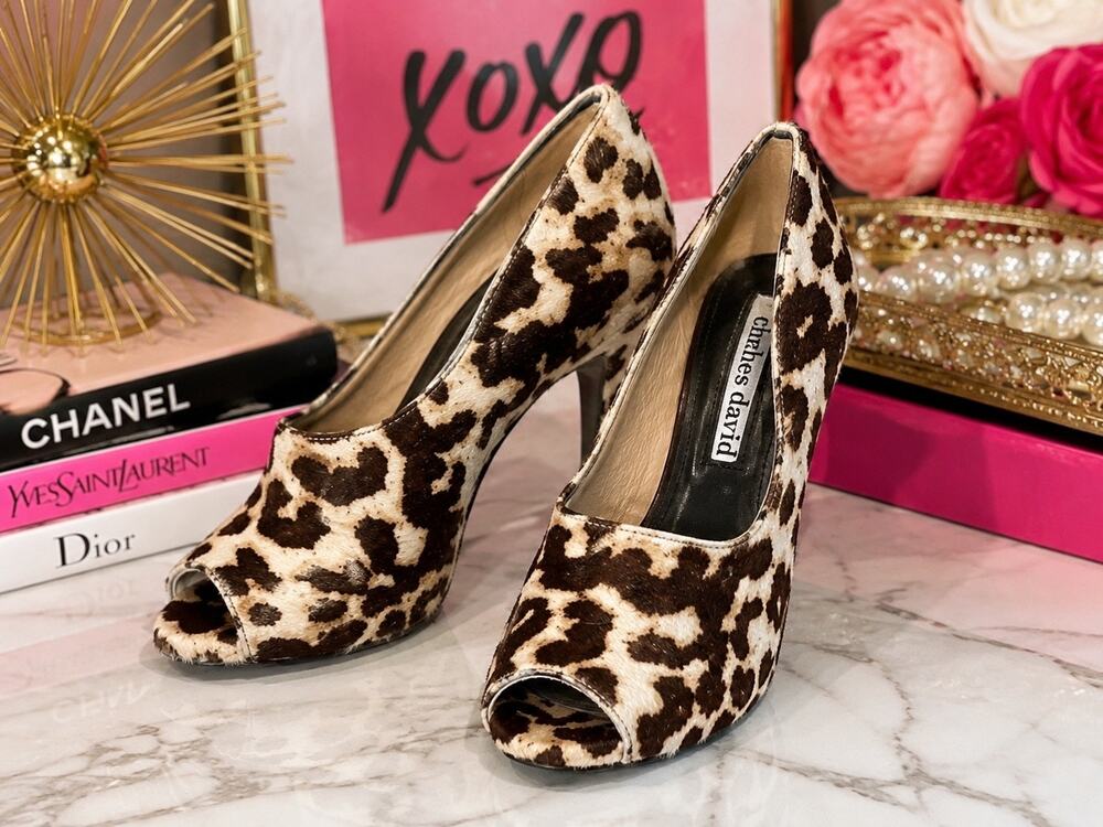 Charles David Leopard Calf Hair Peep Toe D’Orsay Pumps Heels Women’s Size 6 NIB